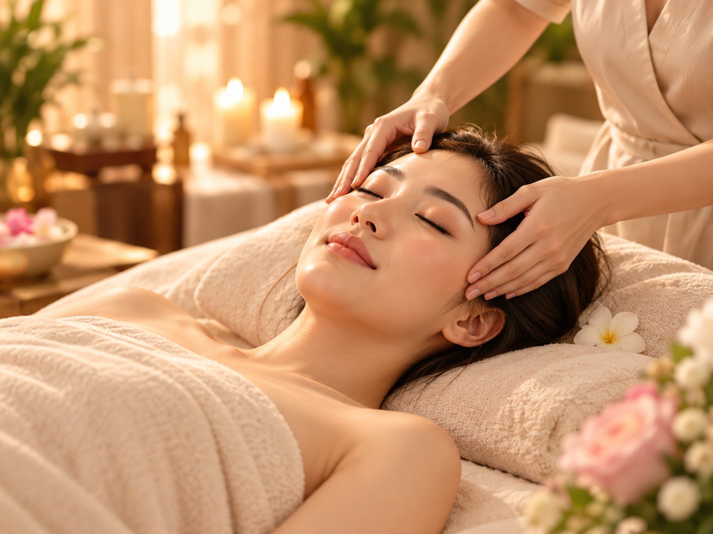 Khu gội đầu với gương đèn và ghế da