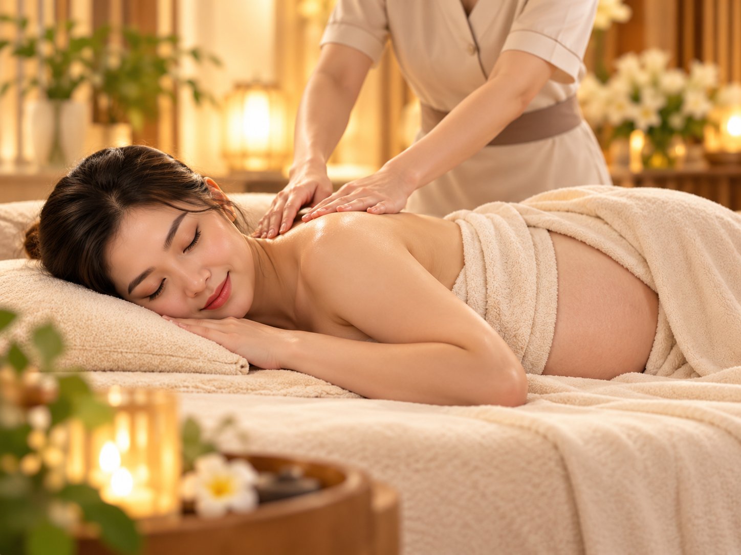 Mẹ bầu được massage lưng, vai